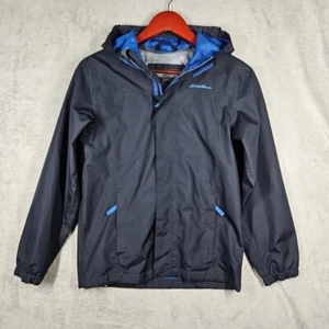 EDDIE BAUER WeatherEdge Blue Hooded Lined Rain Jacket Windbreaker Sz L 12 NWOT  - Picture 1 of 21