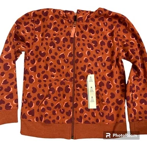 Cat & Jack Girls Zip Hoodie Size M (8) Rust Red Heart Print Long Sleeve Jacket - Picture 1 of 4