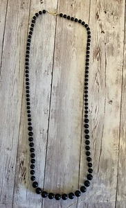Vintage Napier Black Bead and Gold Tone Necklace Signed - Picture 1 of 4