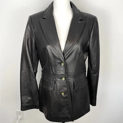 Chaqueta Blazer Neiman Marcus de Cuero Cordero en Negro Talla Grande Foto 1 de 4
