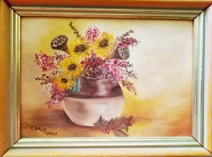 PINTURA AL ÓLEO ORIGINAL CAROL LYNCH DE COLECCIÓN BODEGÓN SOBRE MADERA MARCO FIRMADO A MANO 8X6 - Imagen 1 de 5