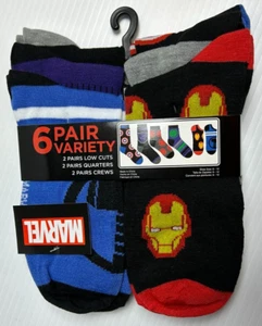 New Men's Marvel  6-Pack Variety Socks Size 6-12 Iron Man Captain America Hulk - Picture 1 of 4