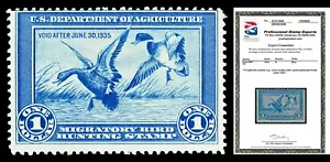 Scott RW1 1934 $1.00 Duck Stamp Mint Fine OG NH Cat $775 with PSE CERTIFICATE - Picture 1 of 1