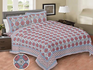 Loom N Bloom Jaipuri Hand Siebdruck Baumwolle 1 Bettlaken 2 Kissenbezüge 100x108" - Bild 1 von 4