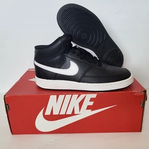 Nike Court Vision Sneakers Mid Black White Womens Size 6 Athletic - Picture 1 of 10