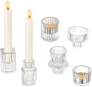 Hewory Candle Holders Glass Candlesticks: Set of 6 Taper Tealight Weddings Party - Picture 1 of 9