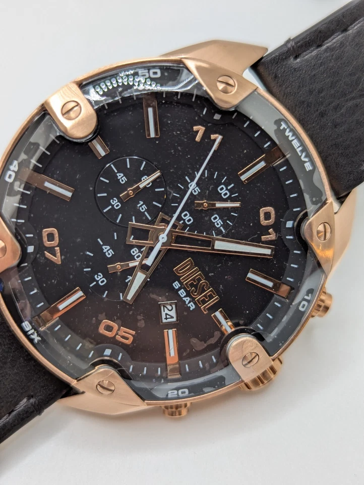 Diesel Spiked DZ-4607 men 's rose gold case black strap chronograph -