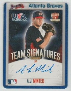 A.J. MINTER Braves 2014 Panini USA Baseball Autograph SP RC ON CARD AUTO #/399 +