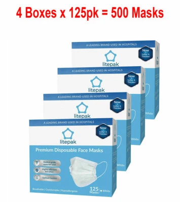 500ct Disposable Face Mask Premium Earloop 3-Ply Hypoallergenic Procedure White - Image 1 of 4