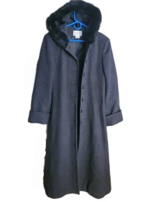 Vintage Worthington Wool Trench Coat Sz 12 Women's Faux Fur Lined Hood Button Up - Image 1 of 4