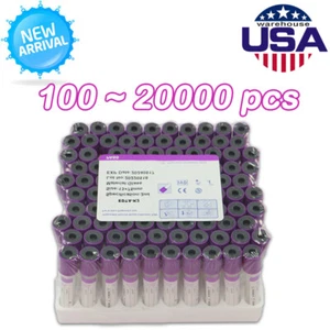 Carejoy New 100/2000pcs EDTAK2 Vacuum Blood Collection Tubes 13x75mm 2ml USA - Picture 1 of 10