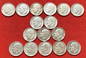 Lot Of 16 Roosevelt 900 Fine Silver Dimes All Late 1950’s Nice Condition 1956-59 - Picture 1 of 2
