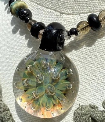 "Collar colgante arte vidrio hecho a mano festival murano cerámica cuarzo ahumado 18,5""" Foto 1 de 4