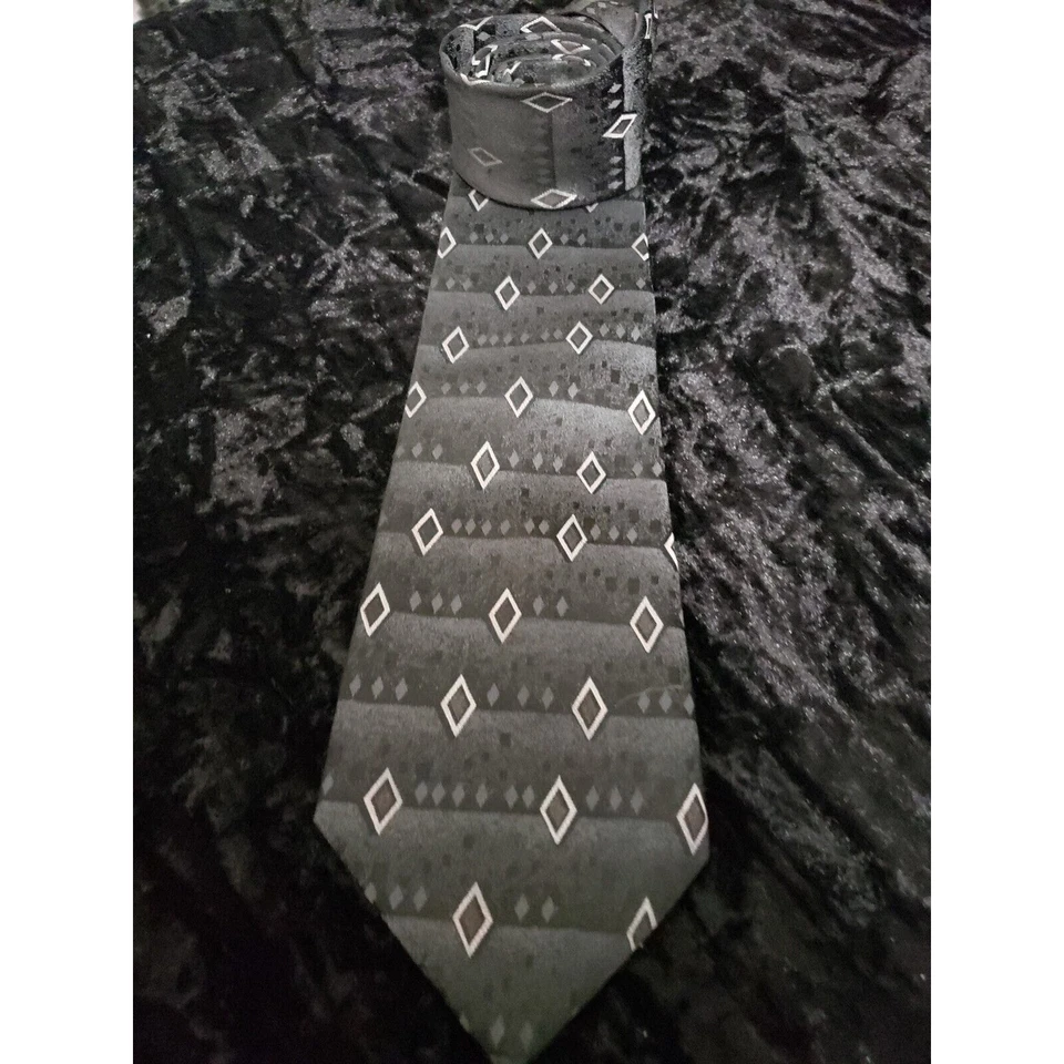 Don Loper of Beverly Hills Neck Tie Mens Black Gray Diamonds Career Wear - Image 1 of 4