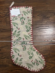 Nicole Miller Christmas Pine Greenery 22” Christmas Stocking Blanket Stitch Edge - Picture 1 of 4