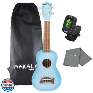Kala Light Blue Burst Dolphin Makala Soprano Ukulele - MK-SD/LBLBURST Bundle  - Picture 1 of 5