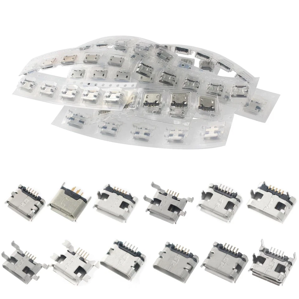 60pcs Micro USB Female Socket Connector Jack Port 5-Pin DIP Jack Plug Connector - Image 1 of 4