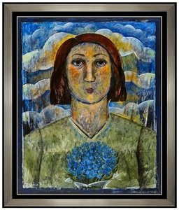 Jessica Rice Large Original Acrylic Painting Signed Female Portrait Framed Art - Picture 1 of 4