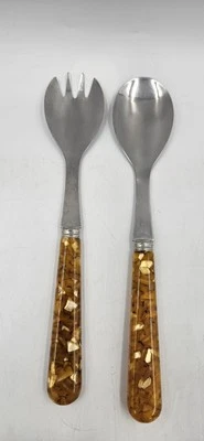 Vintage Stainless Salad Servers Lucite /Plastic Handles 10" Made In Italy 9.5" - Image 1 of 4