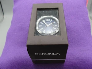 Sekonda Watch S/Steel Bracelet, Date, 2nd Hand, Blue Face Unused VGC GWO Boxed - Picture 1 of 12