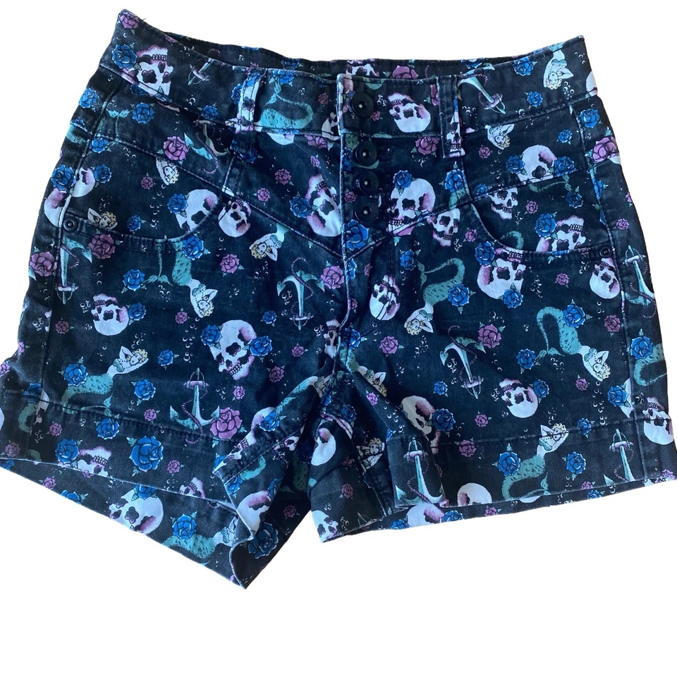 Pantalones Cortos Hot Topic Para Mujer Lovesick Punk Calavera Ancla Floral Negros Talla 3 Foto 1 de 4