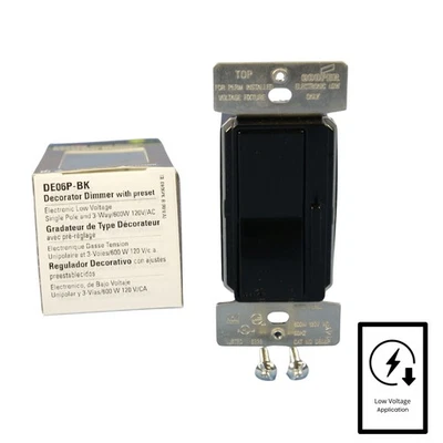 Interruptor de control de atenuador electrónico de bajo voltaje Cooper DEVINE 600 W DE06P-BK negro Foto 1 de 4
