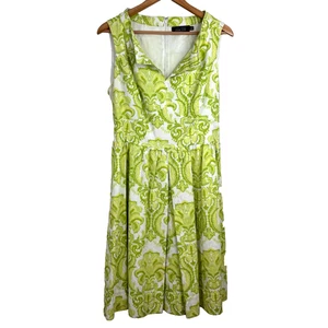 Vestido Teri Jon Rickie Freeman Sin Mangas 14 Estampado Verde Preppy Old Money Spring - Imagen 1 de 13