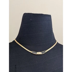 Vintage Christian Dior Gold Tone Crystal & Enamel Collar Necklace - Picture 1 of 9