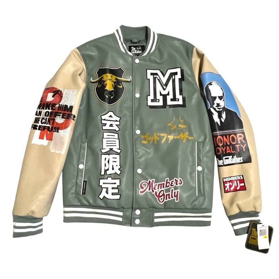 Members Only The Godfather Faux Leather Bomber/Varsity Jacket Size M NWT - Image 1 of 4