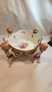 Antique SCHIERHOLZ Hand Painted Dresden Centerpiece Cherub & Floral Bowl Germany - Picture 1 of 18