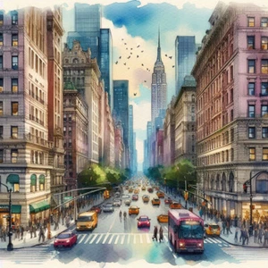 "5th Ave. NYC" Watercolor Rendering Art Decor Print, Home/Office 8.5 X 11 in. - Picture 1 of 1