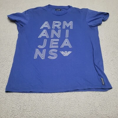 Camisa Armani Jeans Mujer Grande Azul Diseñador Deletrear Manga Corta Algodón Top Foto 1 de 4