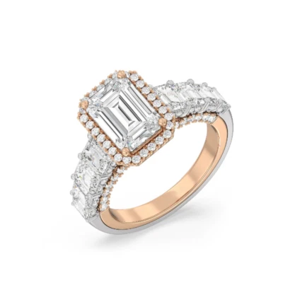 14 Karat mehrfarbiger Gold-Ehering Smaragdschliff Laborgefertigt 4,50 kt IGI - Bild 1 von 4