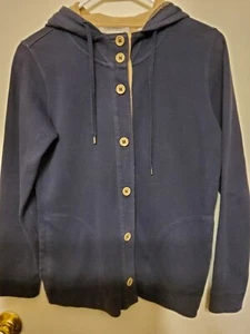Liz Claiborne blau Baumwolle/Elasthan Knopf Langarm Hoodie/Jacke Gr. Small - Bild 1 von 6