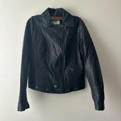 Mujer American Rag Motocicleta No Cuero Negro Cremallera Chaqueta Talla L Foto 1 de 4