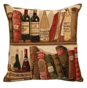BIBLIOTHEQUE LIBRARY & WINE SERIES BELGIAN TAPESTRY CUSHION COVER 18" X 18" 1757 - Picture 1 of 6