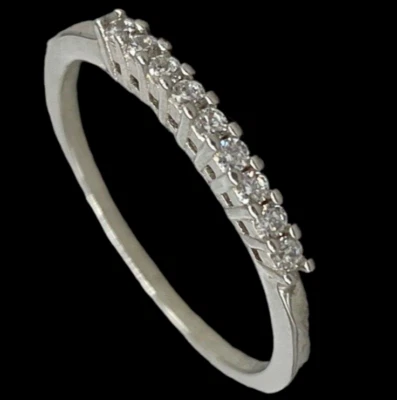 Anello donna veretta mezzo giro 9 pietre brillanti puntiluce argento 925 firmato - Immagine 1 di 4