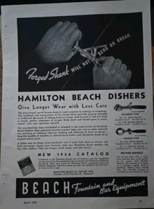 Hamilton Beach 1936 fuente y bar cuchara de helado anuncio vintage - Imagen 1 de 1