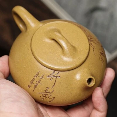 Tetera tallada de bambú hecha a mano completa real Yixing Zisha Duan olla Shipiao de arcilla nueva Foto 1 de 4