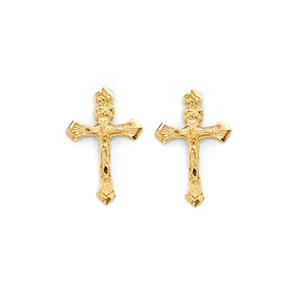 14k Yellow Gold Fancy Fashion Crucifix Cross Push Back Earrings Mens Womens - Picture 1 of 1