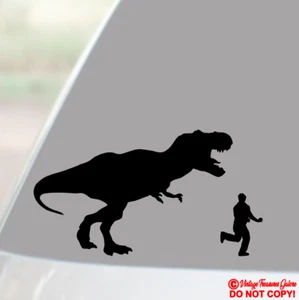 GUY RUNNING FROM A DINOSAUR Vinyl Decal Sticker Car Window Bumper TYRANNOSAURUS - Picture 1 of 2