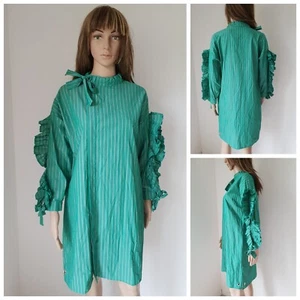 Size 8 BNWT TU WOMAN green detailed ruched long sleeves button shirt dress 1097 - Picture 1 of 12