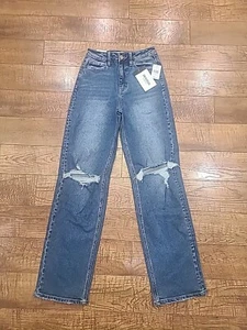 KANCAN Signature 90s Straight Distressed Stretch Jean Tiff Medium Wash Sz 23x32 - Picture 1 of 8