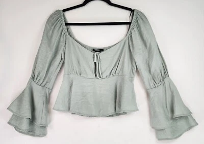 Forever 21 рубашка женщин маленький новом зеленый с плеча Bell рукав укороченный Топ - Изображение 1 из 4