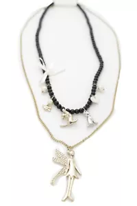Divertido Mujeres Collar Largo Oro Metal Cuentas Negras Campana Colgante Gato Corazón Amor - Imagen 1 de 10