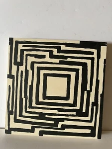 Acryl Gemälde Schwarz & Creme Labyrinth Original Laube '24 Neu 8" Quadrat Holz Brett - Bild 1 von 4