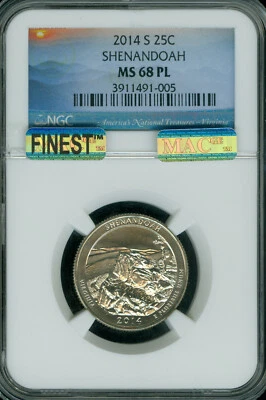 2014 S SHENANDOAH QUARTER NGC MS68 PL PQ MAC FINEST REGISTRY MAC SPOTLESS   * - Image 1 of 2
