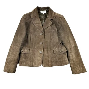 Vintage Leather Jacket Women's Large Suede Boston Harbour 90s 80s Button Front - Picture 1 of 8