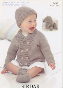 Sirdar Snuggly Baby Bamboo DK Knitting Pattern 1754 Jacket, Helmet, Hat, Booties - Picture 1 of 2