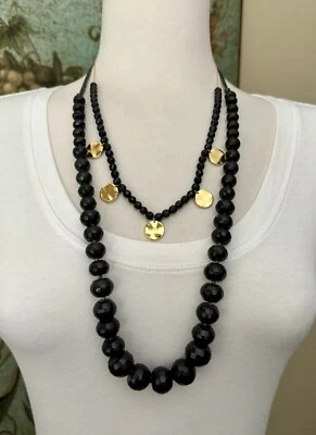 NUEVO $195 Chan Luu Graduado Facetado Ónix Cordón Ajustable Collar ~ Boho Chic! Foto 1 de 4